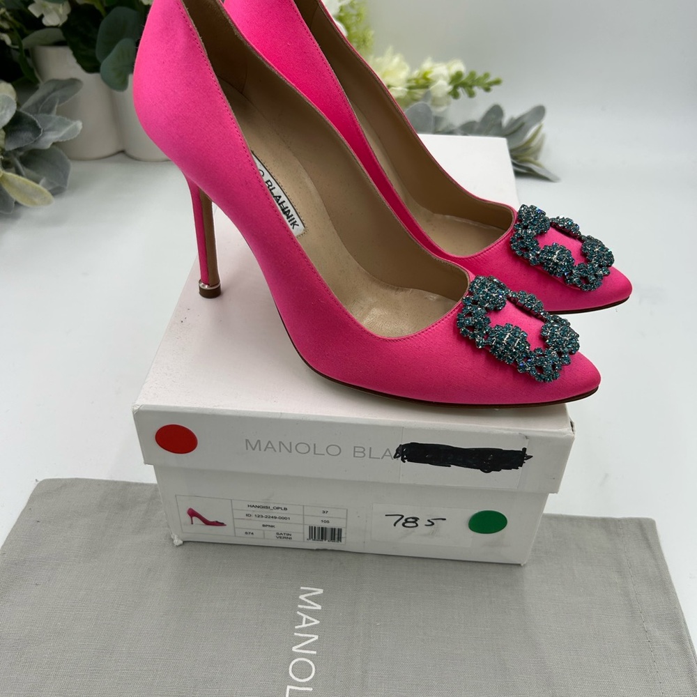 Women's Manolo Blahnik pink 105 mm satin heels size 37 made in Italy